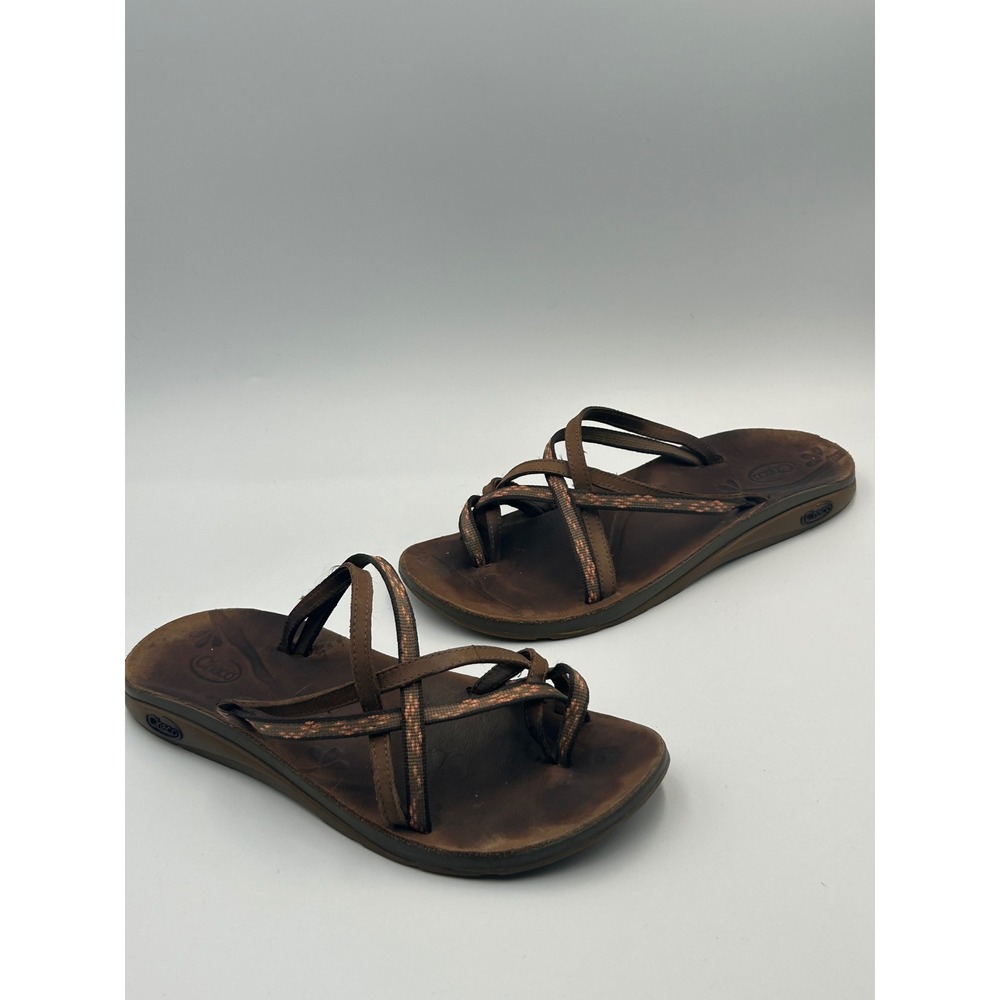 Chaco Dorra Leather Strappy Sandals Brown Toe Loop Womens 7.5 J105156